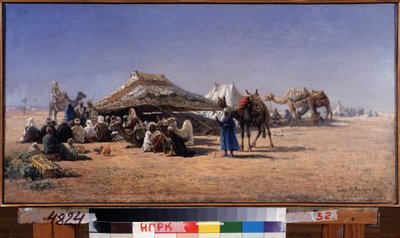 Il Cairo. Scena di accampamento di una carovana nel deserto, la città sullo sfondo. da Nikolai Yegorovich Makovsky