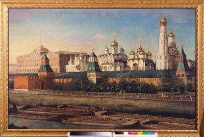Vista del Cremlino di Mosca. Dipinto di Nikolai Ivanovich Podklyuchnikov (1813-1877), olio su tela. Arte russa del XIX secolo. Centro Museale Statale Unito nel Cremlino, Mosca. da Nikolay Ivanovich Podklyuchnikov