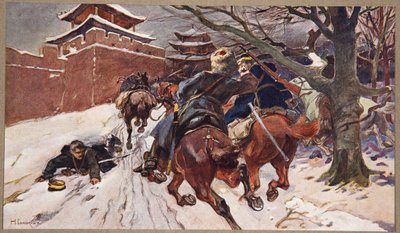 Scontro di cavalleria alla periferia di Moukden, illustrazione da 