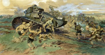 La cattura di un carro armato in Crimea. Scena di battaglia durante la guerra civile russa (1917-1923), tra l