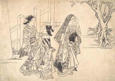 Una cortigiana seguita da due ragazze assistenti da Nishikawa Sukenobu