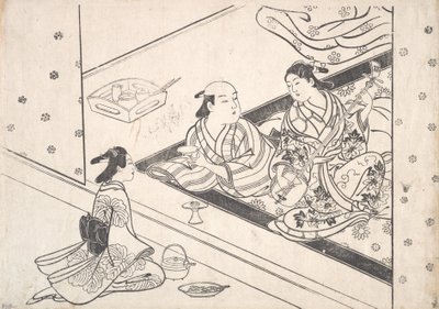 Donna che suona lo shamisen, con il suo amante e un assistente nelle vicinanze da Nishikawa Sukenobu