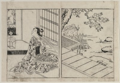 Donna che guarda un rotolo appeso, c. 1740 da Nishikawa Sukenobu