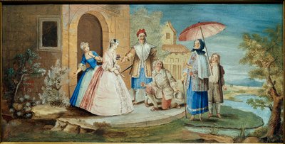 Commediografo Jean Baptiste Poquelin detto Moliere e i suoi attori in Georges Dandin da Noël Coypel