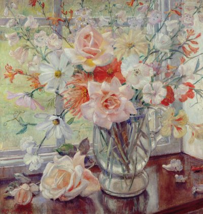 Natura morta di fiori estivi in una brocca di vetro da Nora Lucy Mowbray Cundell