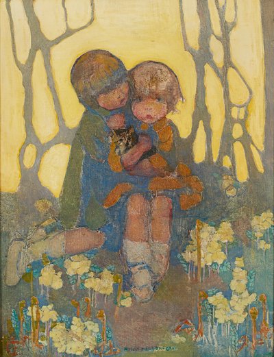 Sorelle con un gattino da Norah Neilsen Gray