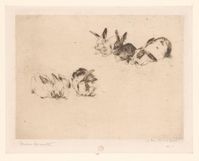 Sei conigli da Norbert Goeneutte (signed by artist)