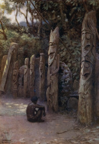 Le pietre "Demits," o le anime, con le loro figure di legno, Isola di Malekula, Nuove Ebridi da Norman Hardy