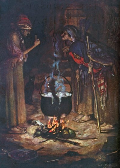 Le strane sorelle. Macbeth - Atto IV, Scena 1 (litografia a colori) da Norman Mills (after) Price