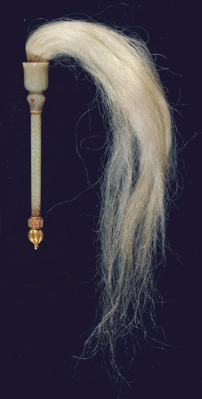 Scacciamosche in giada intagliata Mughal da North Indian School