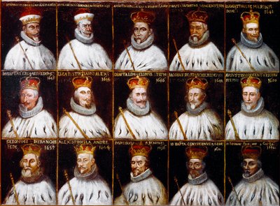 Stemma della Repubblica di Genova e ritratti dei Dogi. Giovanni Stefano Doria, Francesco Gio. Brignole Sale, Agostino Pallavicini, Giov. Battista Durazzo, Agostino Giovanni De Marini, Giovan Battista Lercari, Luca Giustiniani, Giovanni Battista L da Northern Italian School