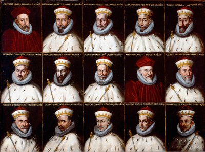 Stemma della Repubblica di Genova e ritratti dei Dogi. Silvestro Invrea, Gerolamo Assereto, Agostino Pinello Luciani, Alessandro Giustiniani Longo, Tomaso Spinola, Clavarezza Bernardo, Giovanni Giacomo Imperiale (Tartaro), Pietro Durazzo, Ambrogio da Northern Italian School