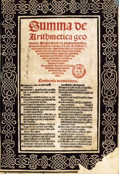Summa Arithmetica di Luca Pacioli da Northern Italian School