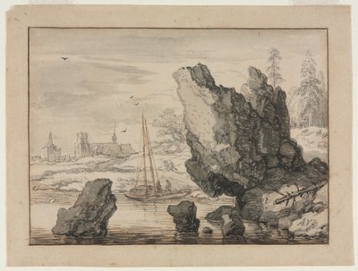 Una baia rocciosa con barche da pesca da Nymphenburg Porcelain Factory