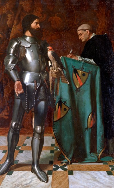 Cavaliere che detta una lettera a un monaco, 1865 da Octave Penguilly l