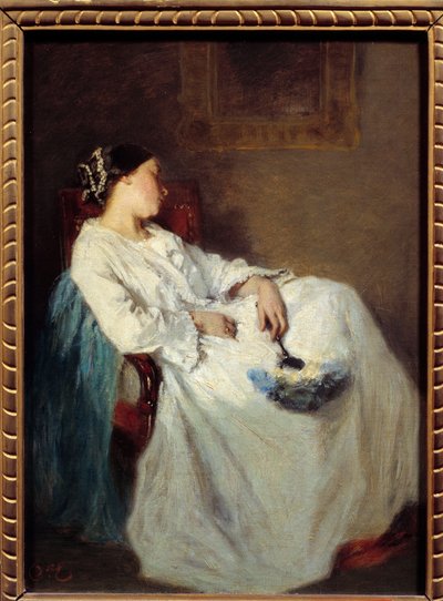 Donna seduta che dorme da Octave Tassaert