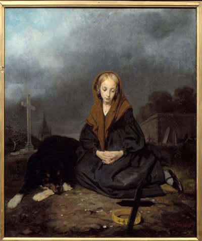 Giovane ragazza al cimitero da Octave Tassaert