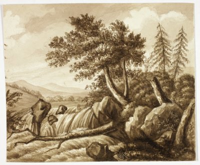 Cascata in un paesaggio roccioso da Octavius Oakley