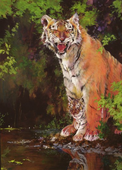 Madre e bambino II (Tigri) 1997 (acrilico e pastello a matita su carta) da Odile Kidd
