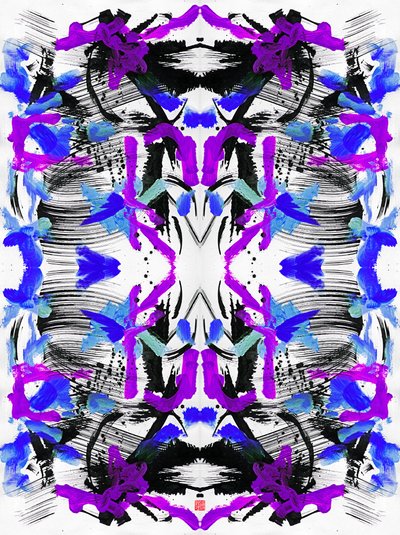 Zen Inchiostro Blu Viola, Motivo Floreale, 2023 da Odilia W. Y. Fu