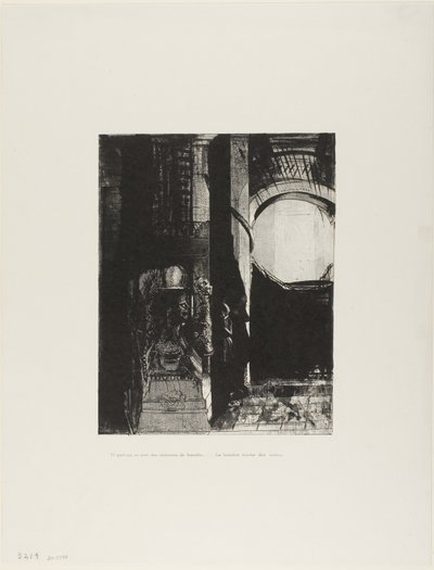 E da ogni lato ci sono colonne di basalto,...la luce cade dal soffitto a volta, tavola 3 di 24 da Odilon Redon