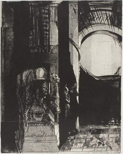 E da ogni lato ci sono colonne di basalto,...la luce cade dal soffitto a volta, tavola 3 di 24 da Odilon Redon