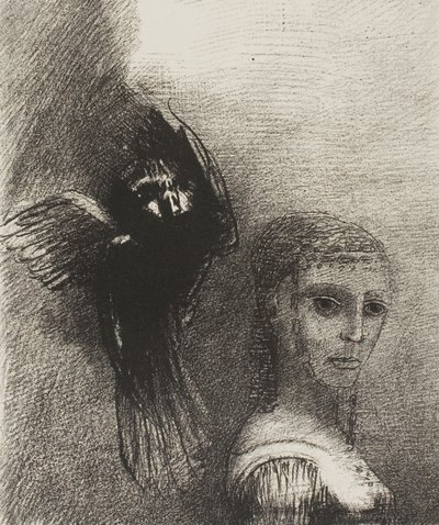 E un Grande Uccello, Scendendo dal Cielo, si Scaglia Contro la Punta Più Alta dei Suoi Capelli, tavola 3 di 10 da Odilon Redon