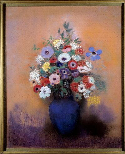 Anemoni e lillà in un vaso blu da Odilon Redon