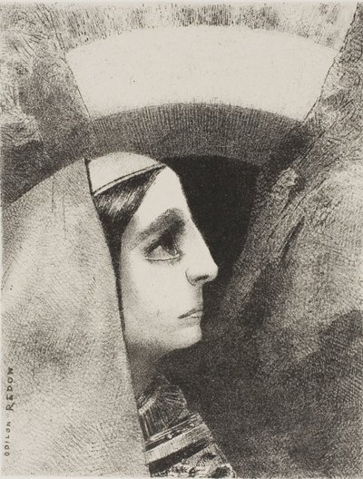 Davanti al sole nero della malinconia, appare Lenore, tavola due da A Edgar Poe da Odilon Redon