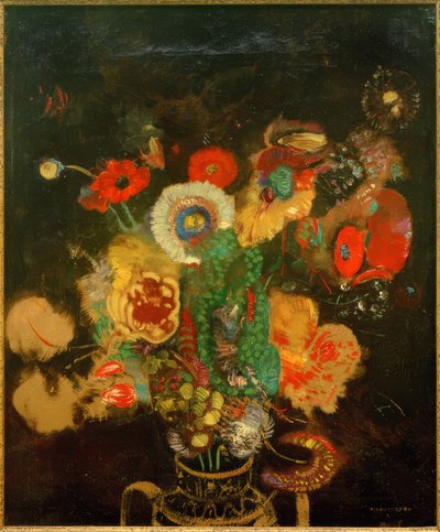 Mazzo di fiori su sfondo nero da Odilon Redon