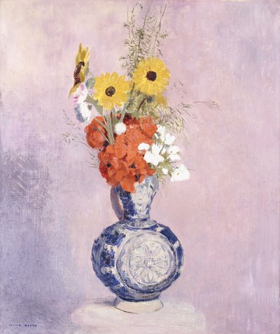 Bouquet di fiori in un vaso blu da Odilon Redon