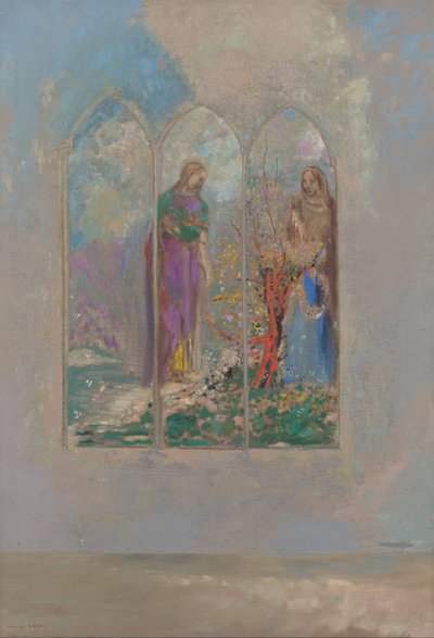 Devozione vicino a un cespuglio rosso da Odilon Redon