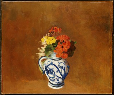 Gerani e altri fiori in un vaso di terracotta da Odilon Redon