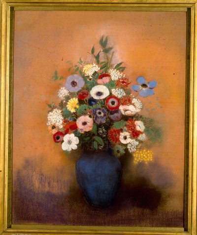 Grande bouquet in un vaso blu da Odilon Redon