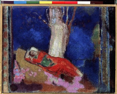 Giovane donna sdraiata sotto un albero da Odilon Redon