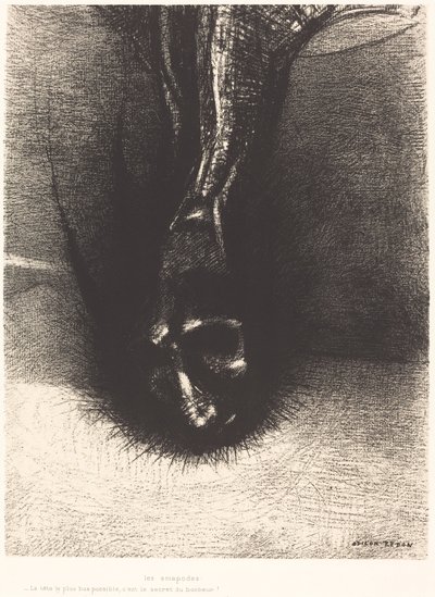 Gli Sciapodi: "La testa il più bassa possibile, questo è il segreto della felicità!" da Odilon Redon