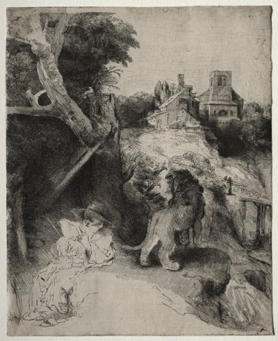 San Girolamo che legge in un paesaggio italiano da Odilon Redon