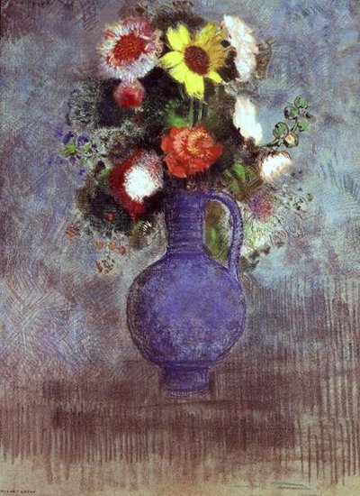 Natura morta di fiori in un vaso blu da Odilon Redon