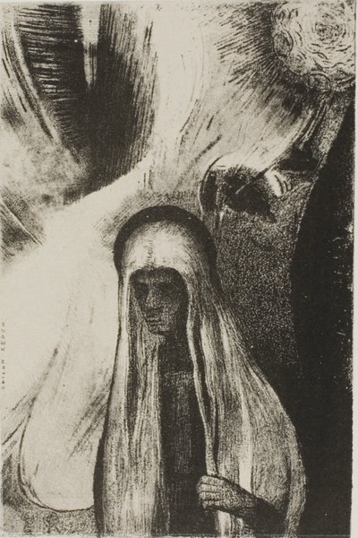 La vecchia: "Di cosa hai paura? Un grande buco nero! È vuoto, forse?", tavola 19 di 24 da Odilon Redon