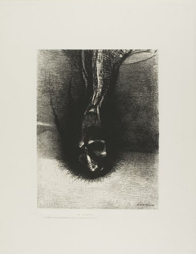 Gli Sciapodi: "La testa il più bassa possibile, questo è il segreto della felicità!", tavola 6 di 6 da Odilon Redon