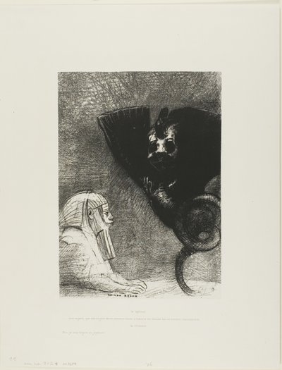 La Sfinge: "...il mio sguardo che nulla può deviare, passando attraverso gli oggetti, rimane fisso su un orizzonte inaccessibile." La Chimera: "Quanto a me, sono leggera e gioiosa," tavola 5 da A Gustave Flaubert da Odilon Redon