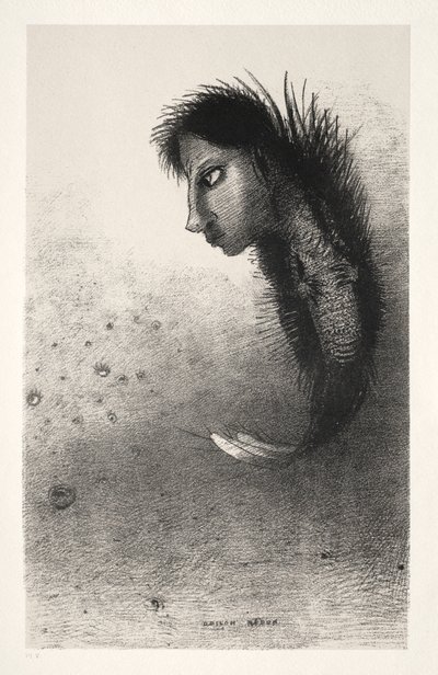 Poi appare un essere singolare, con la testa di un uomo sul corpo di un pesce da Odilon Redon