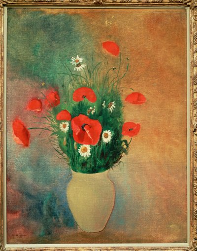 Vaso con papaveri rossi (pittura su tela) da Odilon Redon