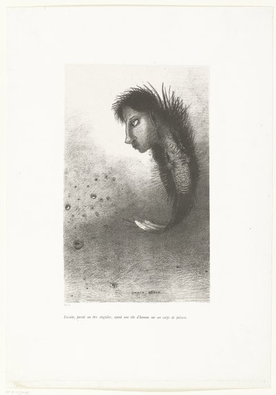 Poi apparve una strana creatura con una testa umana e un corpo di pesce da Odilon Redon