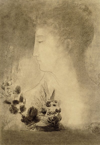 Donna di profilo con corona di alloro da Odilon Redon