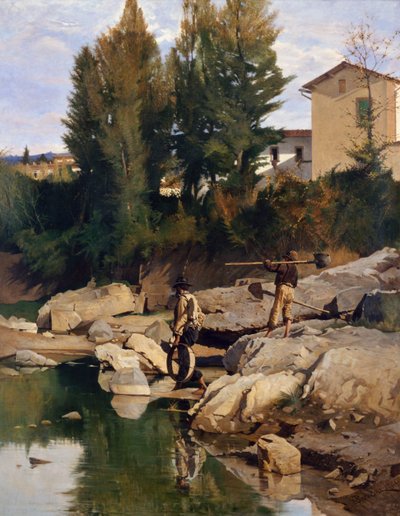 Renaioli sul fiume Mugnone da Odoardo Borrani