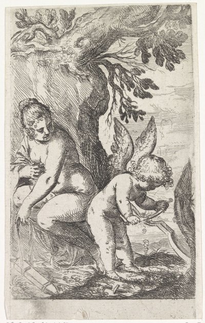 Venere guarda Amore che fa un arco (Scene con Venere e Amore) da Odoardo Fialetti (attributed to)