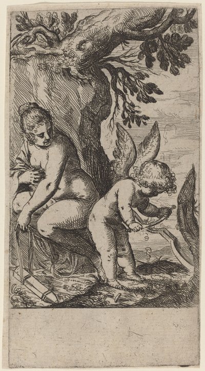 Venere con Cupido che intaglia il suo arco da Odoardo Fialetti