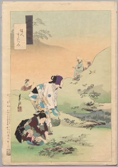 Bellezze che raccolgono felci, dalla serie Miscellanea di Gekkō da Ogata Gekko
