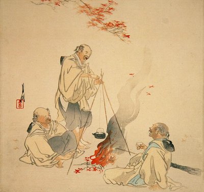 Bere sake sotto un acero, c.1890s-1900s da Ogata Gekko